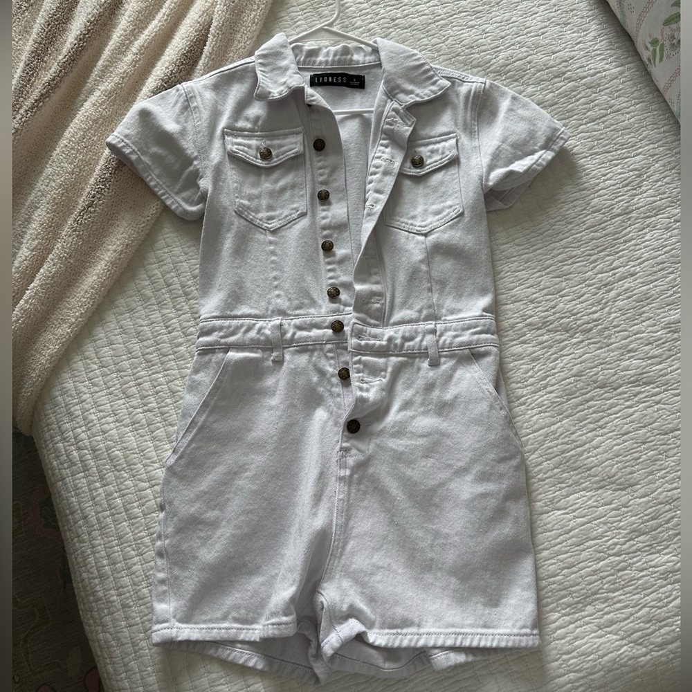 white denim romper